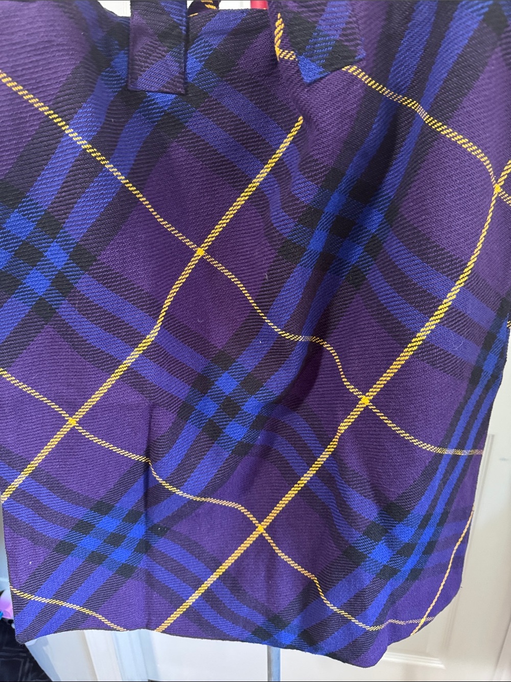 Burberry London Purple Plaid Tote Bag with Gold Accents